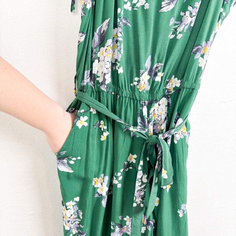 Jaase Anthropologie Green Floral Wide Leg Jumpsuit Sz L - Picture 6 of 8